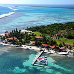 Aerial view of Turneffe Flats Resort at Turneffe Atoll, Belize