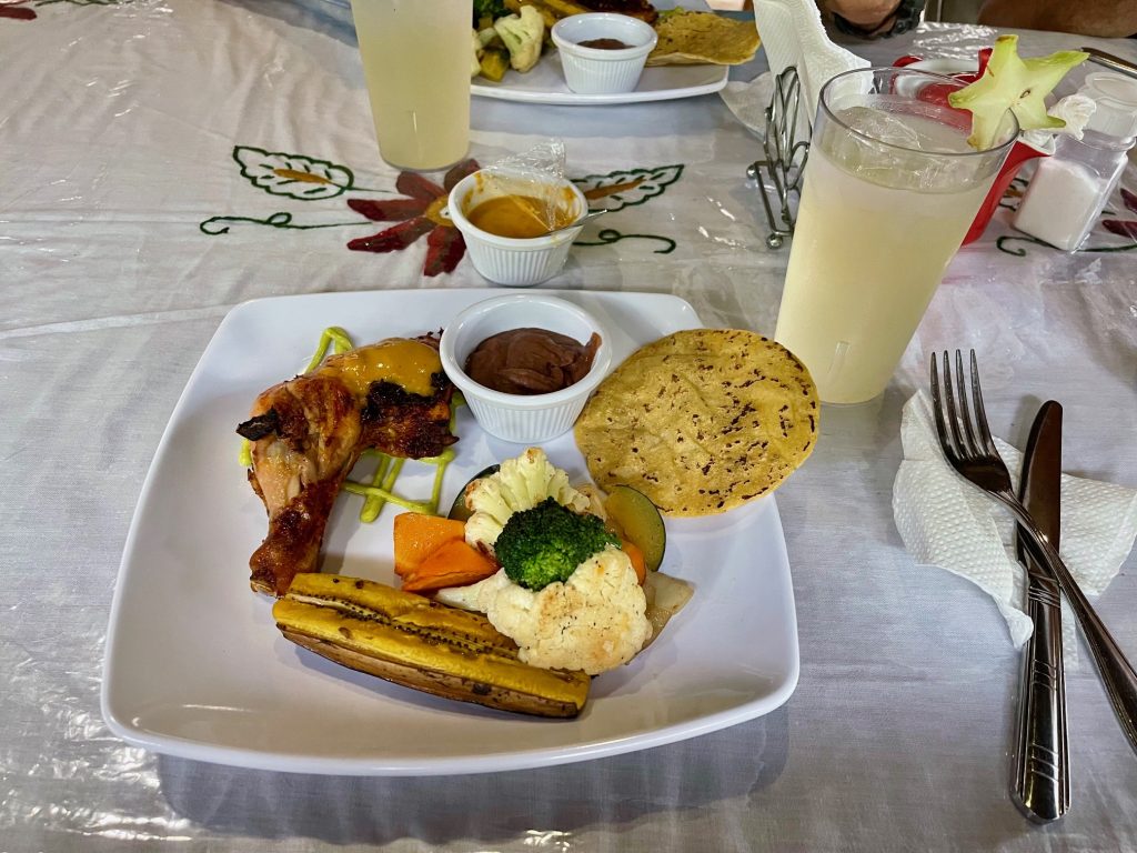 BBQ Chicken, Grilled Veggies, Refried Beans and Corn Tortilla meal at San Antonio Women's Coop Culinary Tour